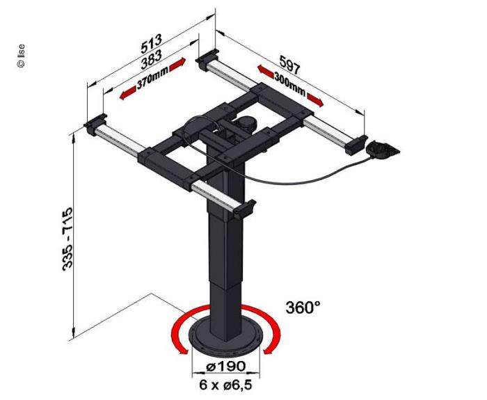 Einsäulenlift 335–715 mm, 360 Grad drehbar